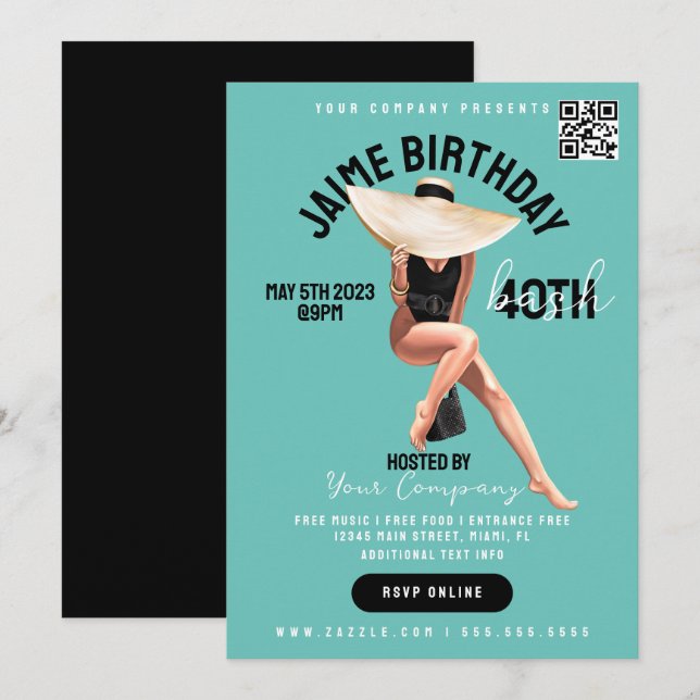 40th Birthday Bash Event Club Style Flyers B Invitation (Front/Back)
