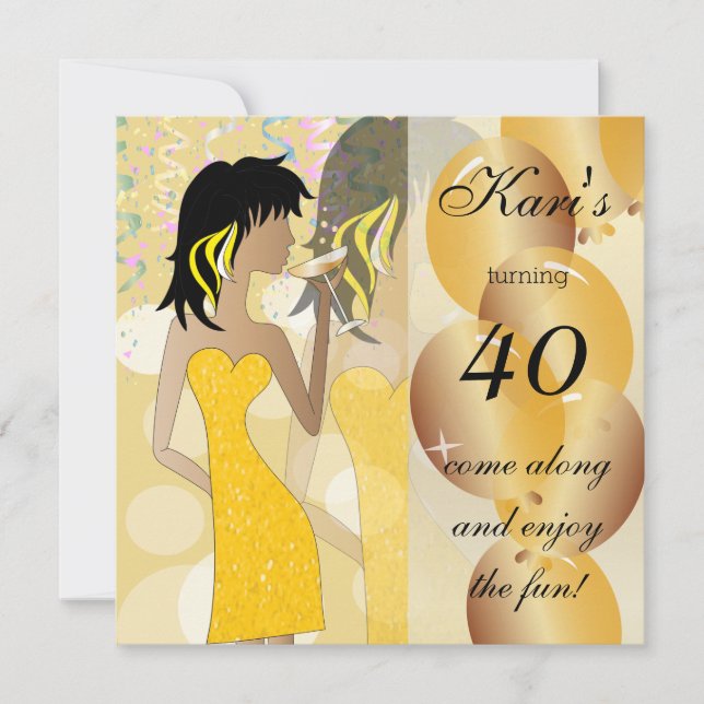 40th Birthday Bash Party in a Golden Yellow Invitation (Front)