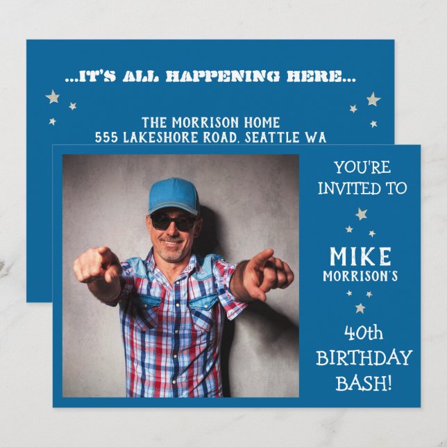 40th Birthday Bash Photo Party Invitation (Front/Back)