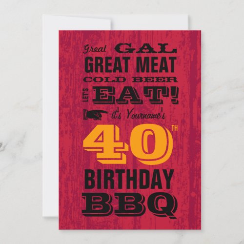 40th Birthday BBQ Grill Out Invitation