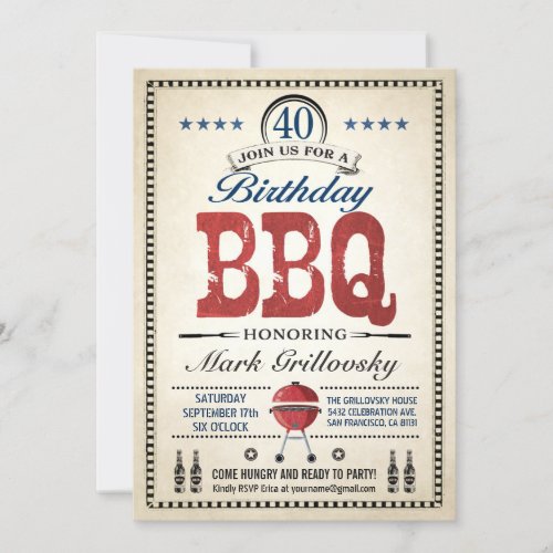 40th Birthday BBQ Invitations
