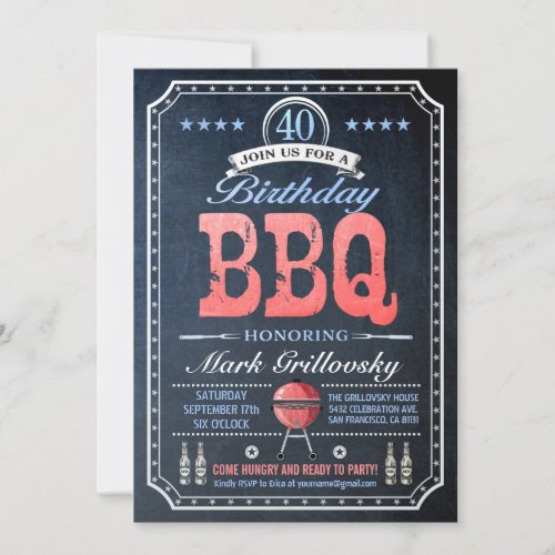40th Birthday BBQ Invitations  Chalkboard