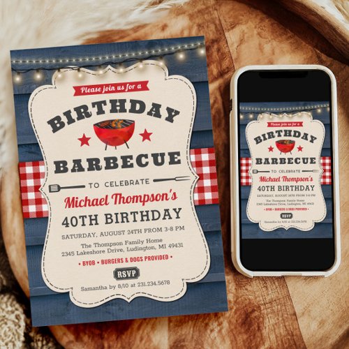 40th Birthday BBQ Summer Barbecue Party Invitation