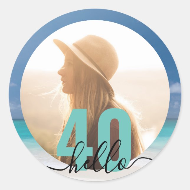 40th Birthday Beach Photo Personalized Classic Round Sticker (Front)