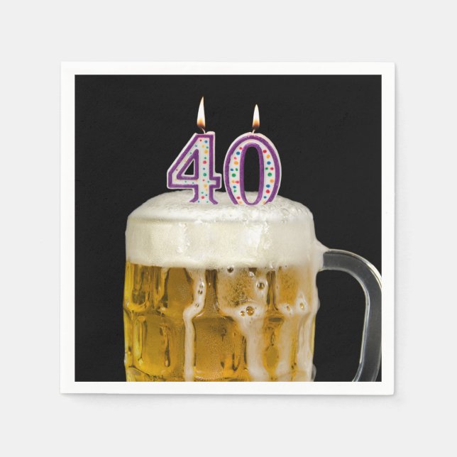 40th Birthday Beer on black Napkins (Front)