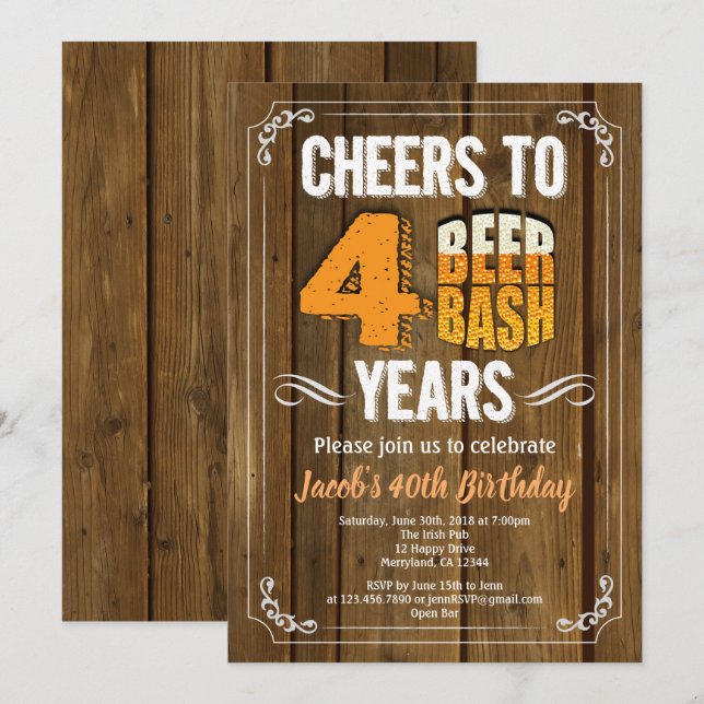 40th birthday beer party man bar celebration invitation (Front/Back)