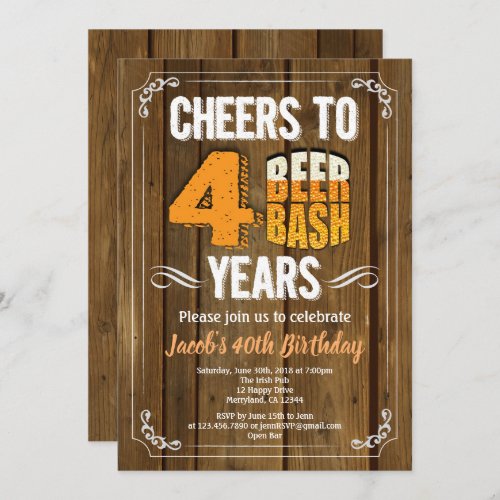 40th birthday beer party man bar celebration invitation