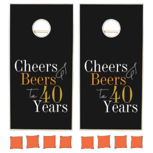 40th Birthday Beers and Cheers Black Gold Party Cornhole Set
