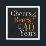 40th Birthday Beers and Cheers Black Gold Party Napkins<br><div class="desc">This is a cool and modern, 40th birthday party design. It is a simple, minimal design, in classic black and gold typography. Perfect for a cool and fun, 40th birthday party. This design is fully customizable, simply use the personalize this button to change the age, or the rest of the...</div>