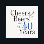 40th Birthday Beers and Cheers Typography Party  Napkins<br><div class="desc">This is a cool and modern, 40th birthday party design. It is a simple, minimal design, in classic blue and black typography. Perfect for a cool and fun, 40th birthday party. This design is fully customizable, simply use the personalize this button to change the age, or the rest of the...</div>