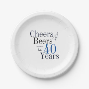 40th Birthday Beers and Cheers Typography Party Paper Plates