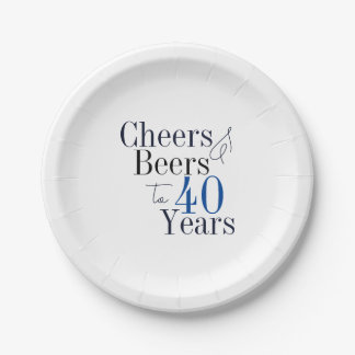 40th Birthday Beers and Cheers Typography Party Paper Plates