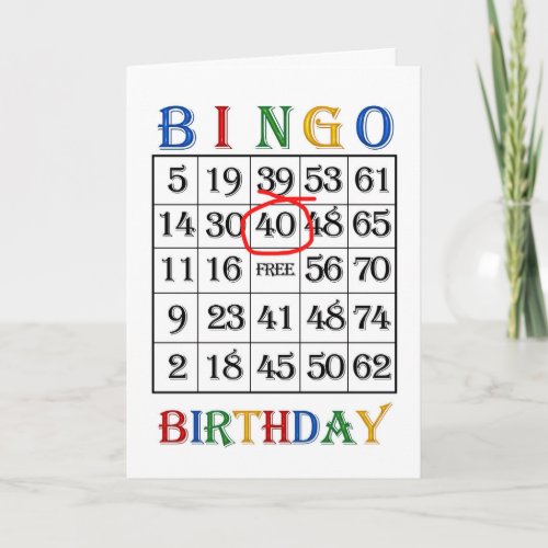 40th Birthday Bingo card