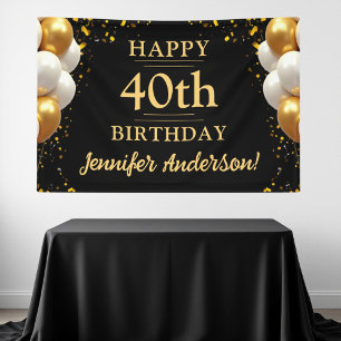 40th Birthday Black and Gold Celebration Banner