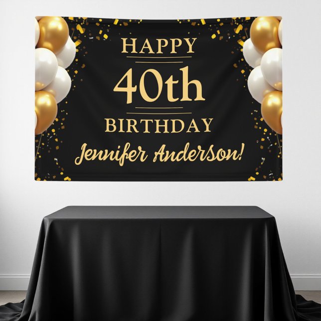 40th Birthday Black and Gold Celebration Banner (Creator Uploaded)