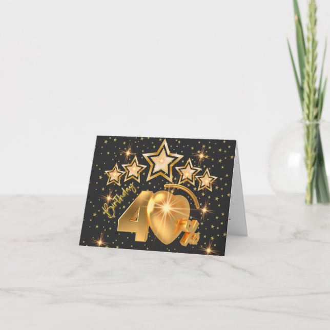 40th birthday black and gold elegant birthday  card (Front)