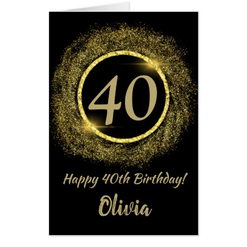 40th Birthday Black and Gold Extra Large Jumbo Card