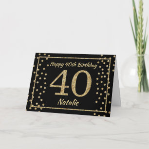 40th Birthday Black and Gold Glitter Confetti Card