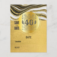 40th Birthday Black and Gold Modern Save the Date