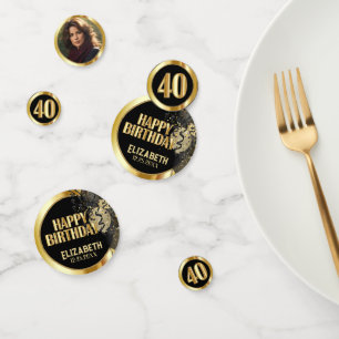 40th Birthday - Black and Gold - Photo Confetti
