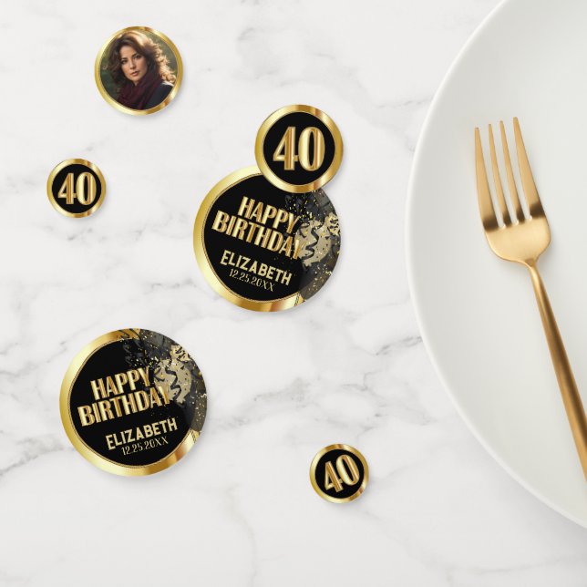 40th Birthday - Black and Gold - Photo Confetti (Group)