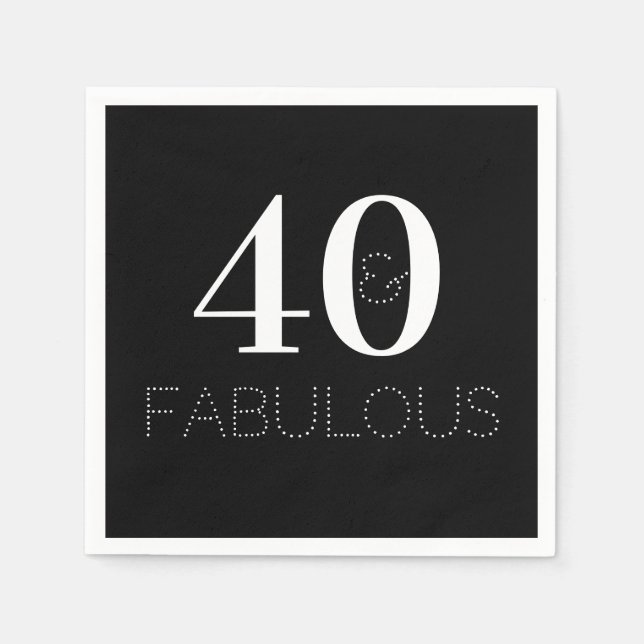 40th Birthday Black and White Birthday Party Napkins (Front)