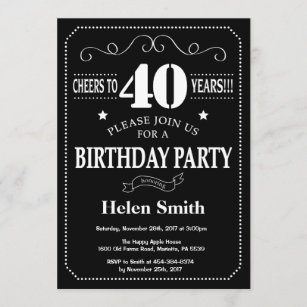 Black And White 40th Birthday Invitations | Zazzle