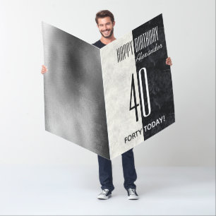 40th Birthday Black and White Marble Card