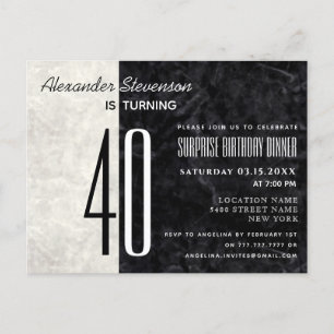 40th Birthday Black and White Marble Invitation