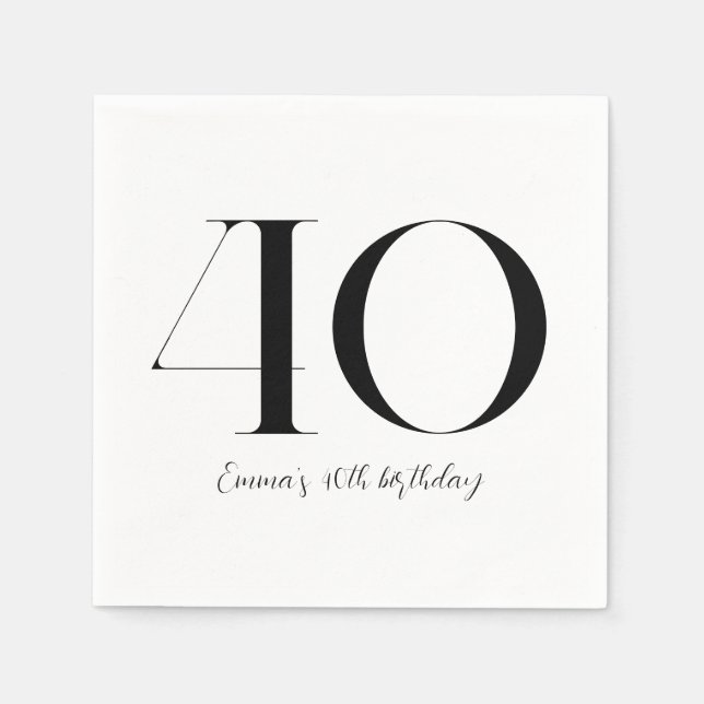 40th Birthday Black and White Napkins (Front)
