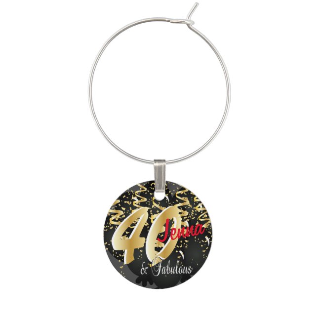 40th Birthday Black Balloons | DIY Name Wine Charm (Front)