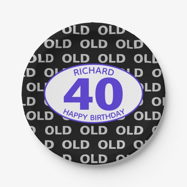 40th Birthday Black Funny OLD Any Age Paper Plates (Front)