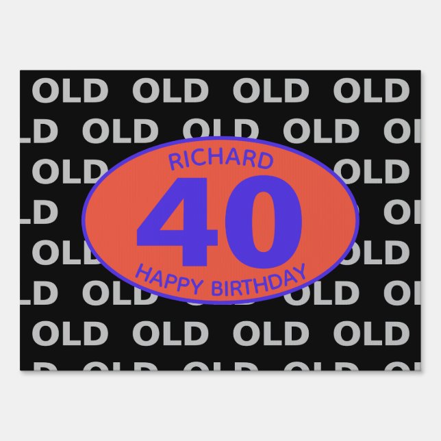 40th Birthday Black Funny OLD Fortieth Sign (Front)