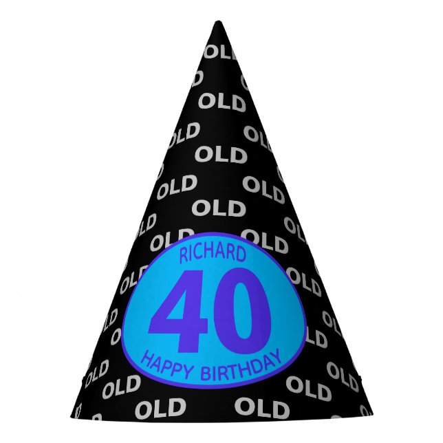 40th Birthday Black Funny OLD Forty Party Hat (Front)