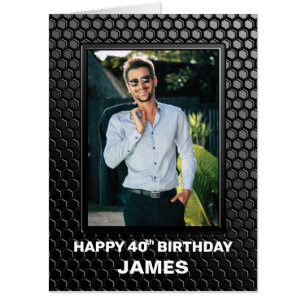 40th Birthday Black Geometric Pattern Custom Photo Card