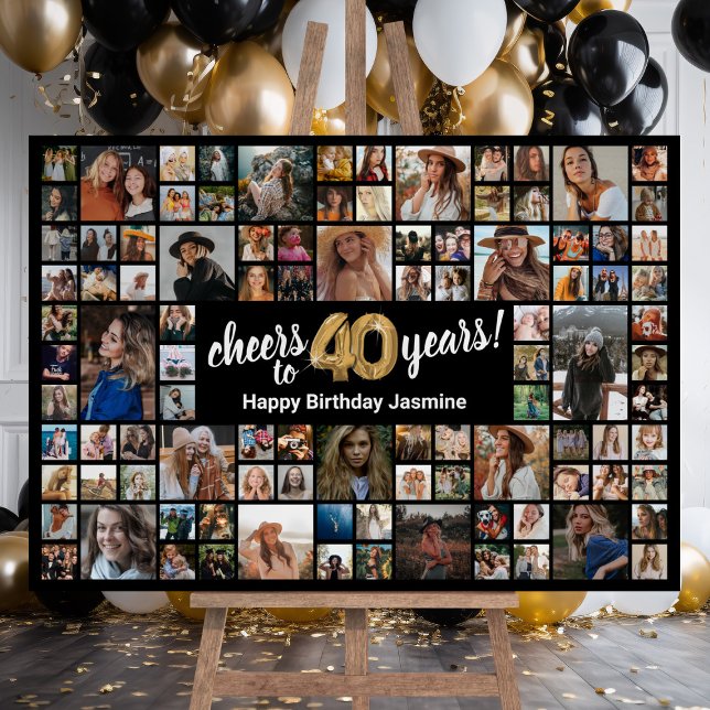40th Birthday Black Gold 100 Photo Collage Foam Board (Creator Uploaded)