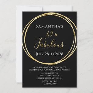 40th Birthday Black Gold Birthday Invitation