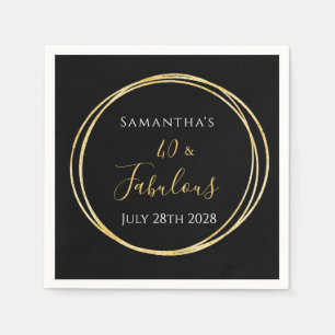 40th Birthday Black Gold Birthday Party Napkins
