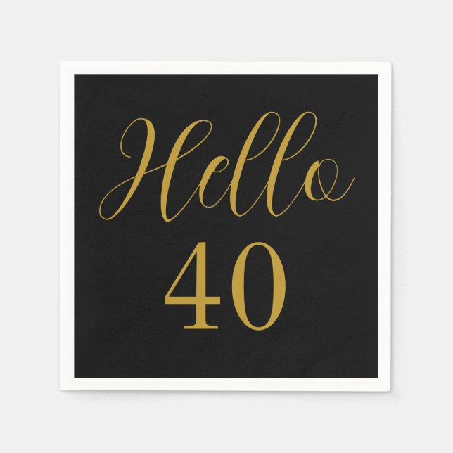 40th Birthday Black Gold Birthday Party Napkins (Front)