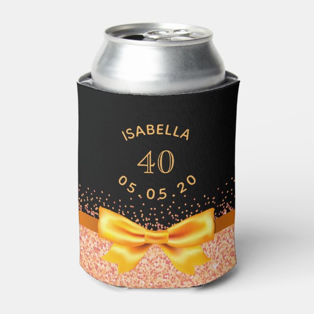40th birthday black gold bow can cooler (Can Front)