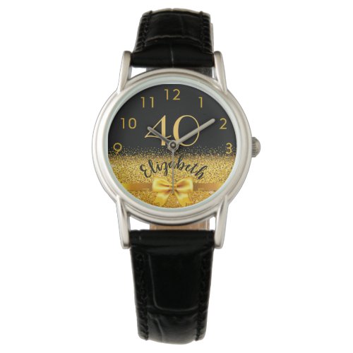 40th birthday black gold bow name elegant watch