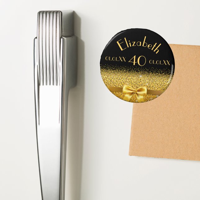 40th birthday black gold elegant bow magnet (Creator Uploaded)