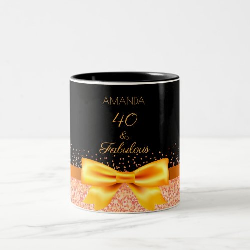 40th birthday black gold elegant bow name Two_Tone coffee mug