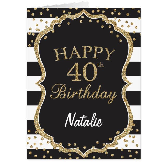 40th Birthday Black Gold Glitter Extra Large Jumbo Card (Front)