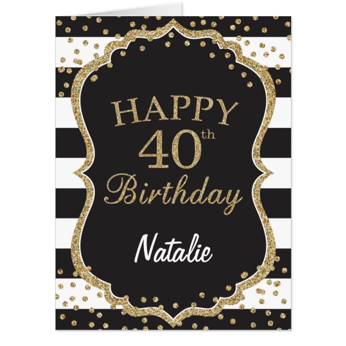 40th Birthday Black Gold Glitter Extra Large Jumbo Card | Zazzle.com