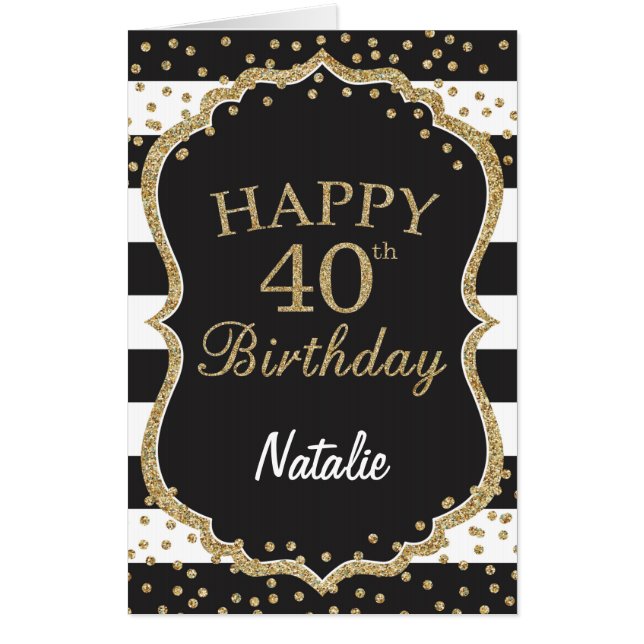 40th Birthday Black Gold Glitter Extra Large Jumbo Card (Front)