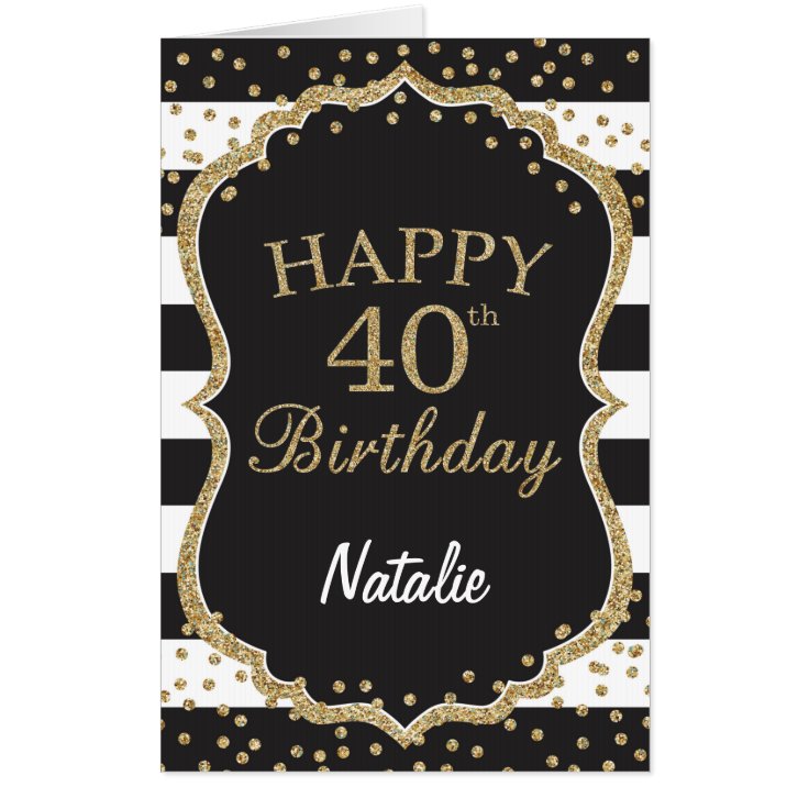 40th Birthday Black Gold Glitter Extra Large Jumbo Card | Zazzle