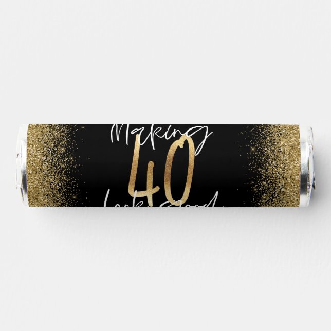 40th Birthday black gold glitter modern elegant Breath Savers® Mints (Front)