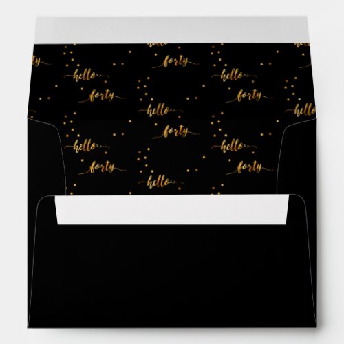 40th birthday black gold hello 40 typography envelope