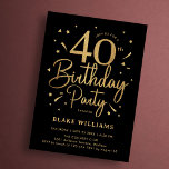 40th Birthday Black Gold Invitation<br><div class="desc">40th birthday party invitation in black and gold. Trendy modern design,  perfect for a stylish men's or women's bday celebration. Features script font and confetti. Customize with your own details. Printed Zazzle invitations or instant download digital printable template.</div>